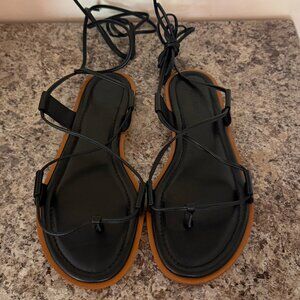 J. Crew Sorrento Leather Lace-Up Gladiator Sandals, Black, Size 9